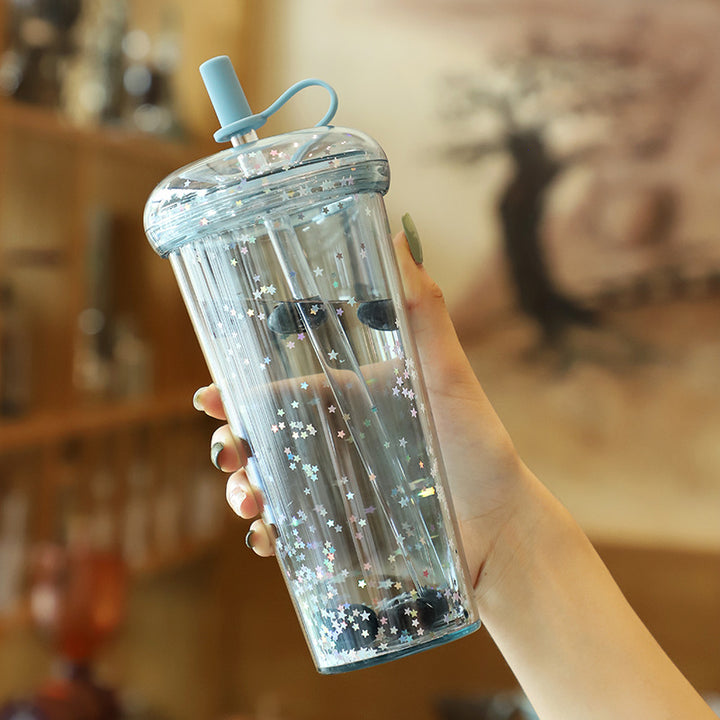 Sparkling Kawaii Bubble Tea Water Bottle with Straw