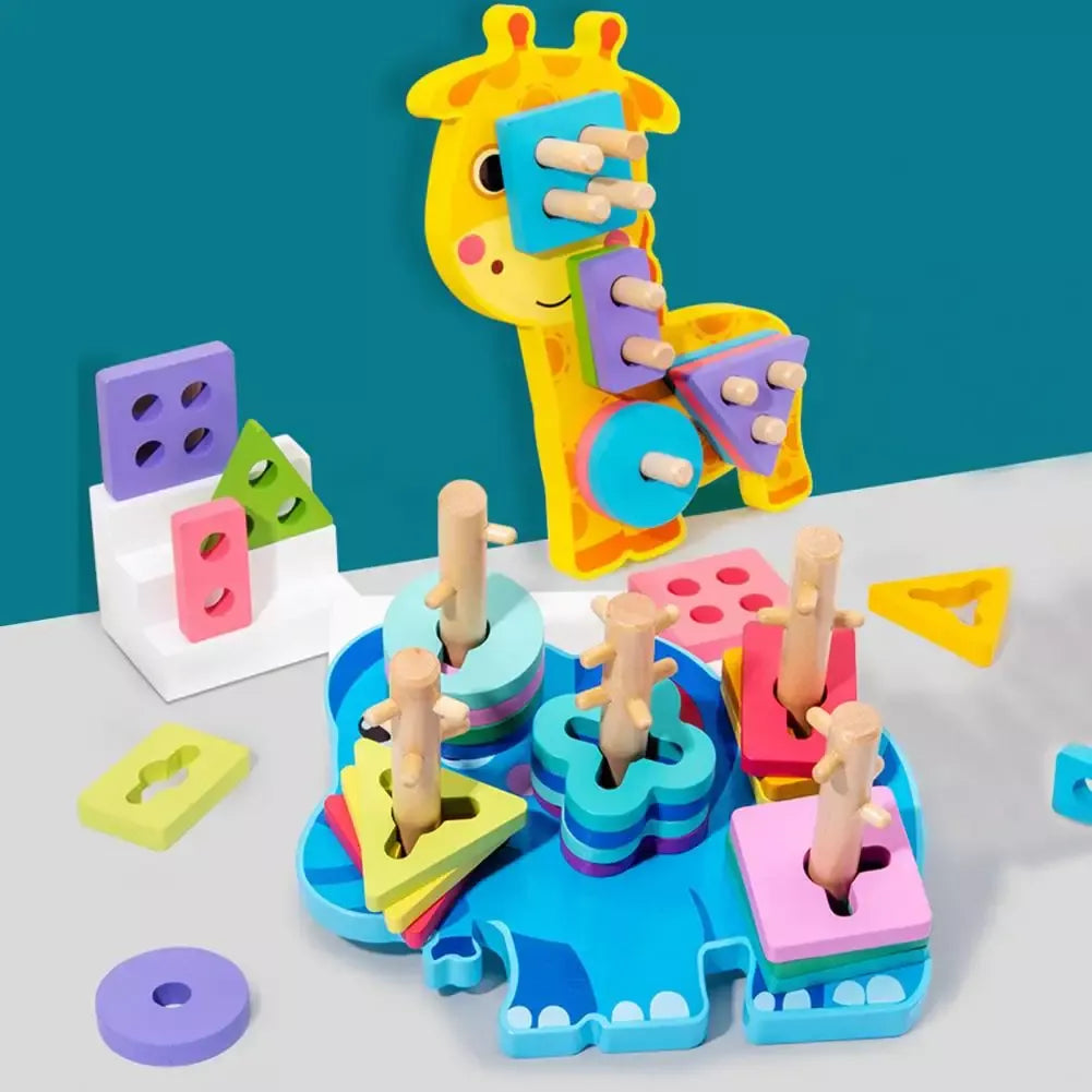 Wooden Animal Shape Puzzle & Stacking Toy for Kids' Development