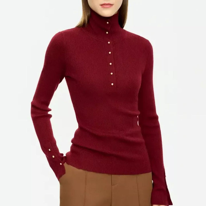 Elegant Slim Fit Turtleneck Sweater with Chic Button Detail