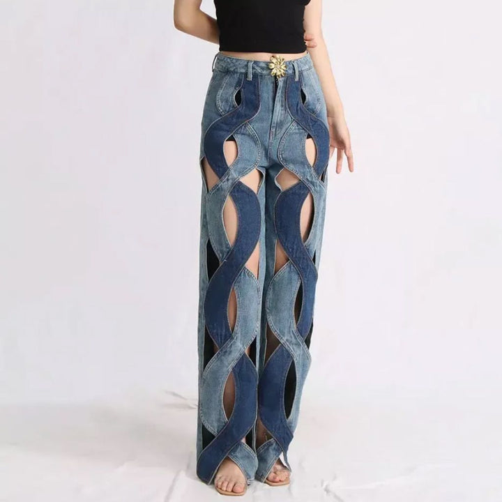 High Waist Floral Zippered Distressed Jeans