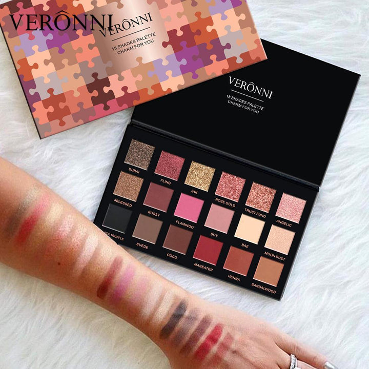 18 Colors Eye Shadow Palette Pink Series Eyeshadow Power Palette Women Eye Makeup Cosmetic - MRSLM