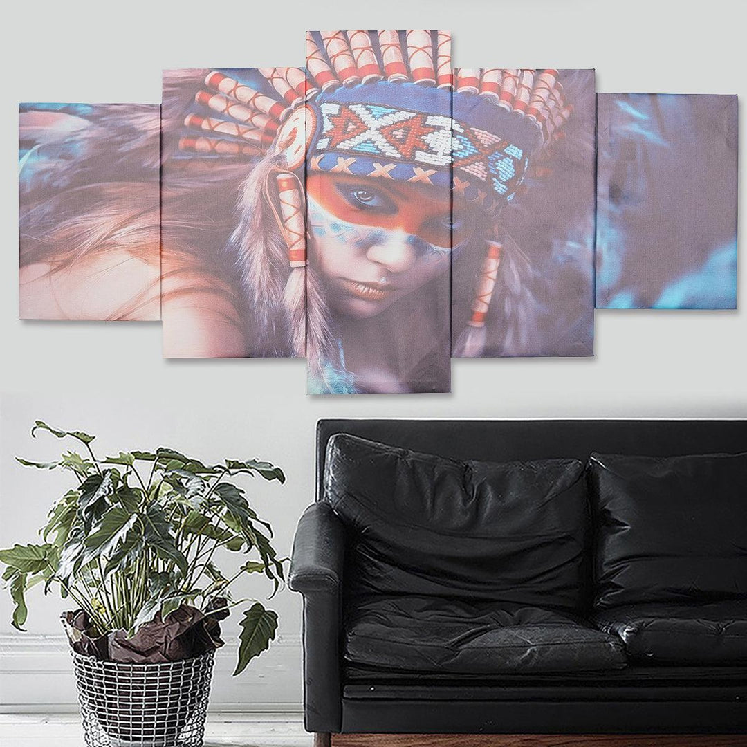 5Pcs Indian Girl Canvas Print Paintings Wall Decorative Print Art Pictures Framed/Frameless Wall Hanging Decorations for Home Office - MRSLM