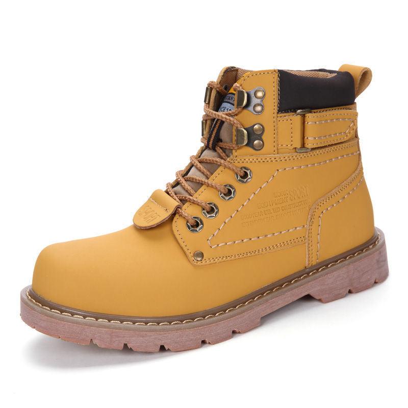 British Style Winter High-top Tooling Plus Velvet Korean Trendy Cowhide Rhubarb Boots - MRSLM