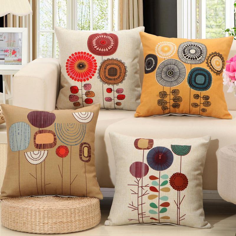 Concise Style Flower Pattern Decoration Cushion Cover Square Linen Pillow Case - MRSLM