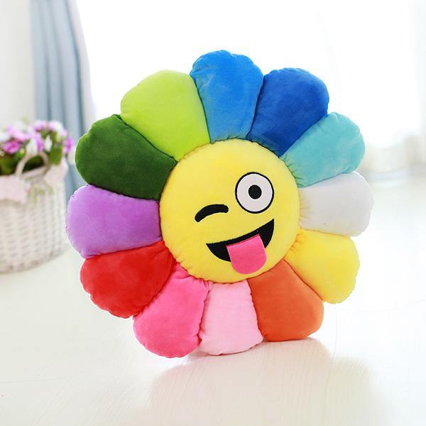 Creative Emoji Expression Candy Color Sunflowers Throw Pillow Plush Sofa Car Office Back Cushion - MRSLM