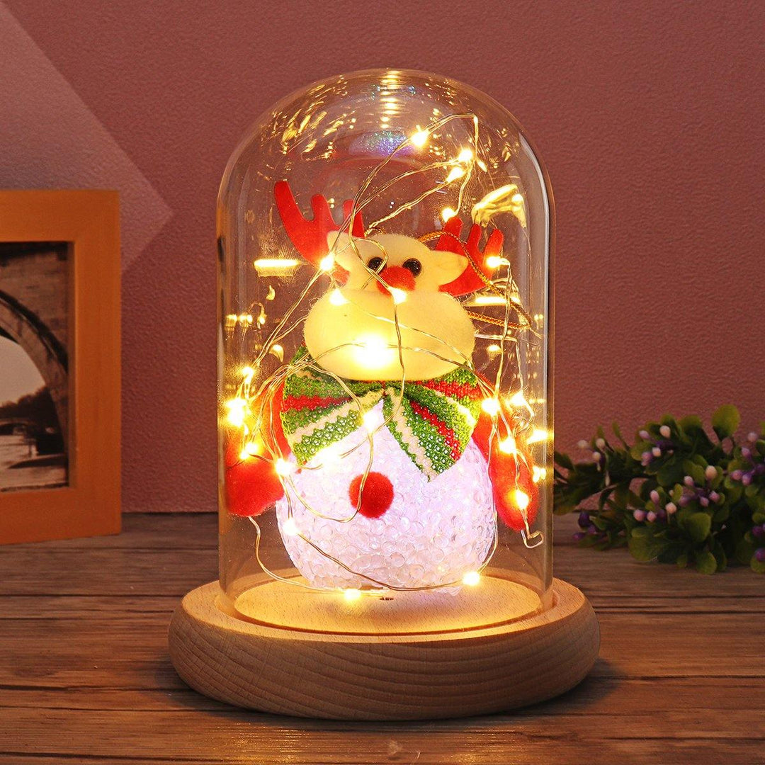 9x15cm Glass Dome Bell Jar Cloche Display Wooden Base With Fairy LED Light Decorations Christmas Gift - MRSLM