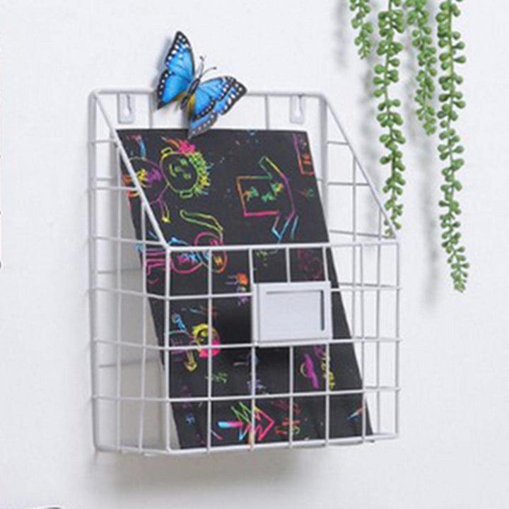 Modern Wire Magazine Newspaper Storage Baskets Wall Mounted Hanging Rack Post Organizer - MRSLM