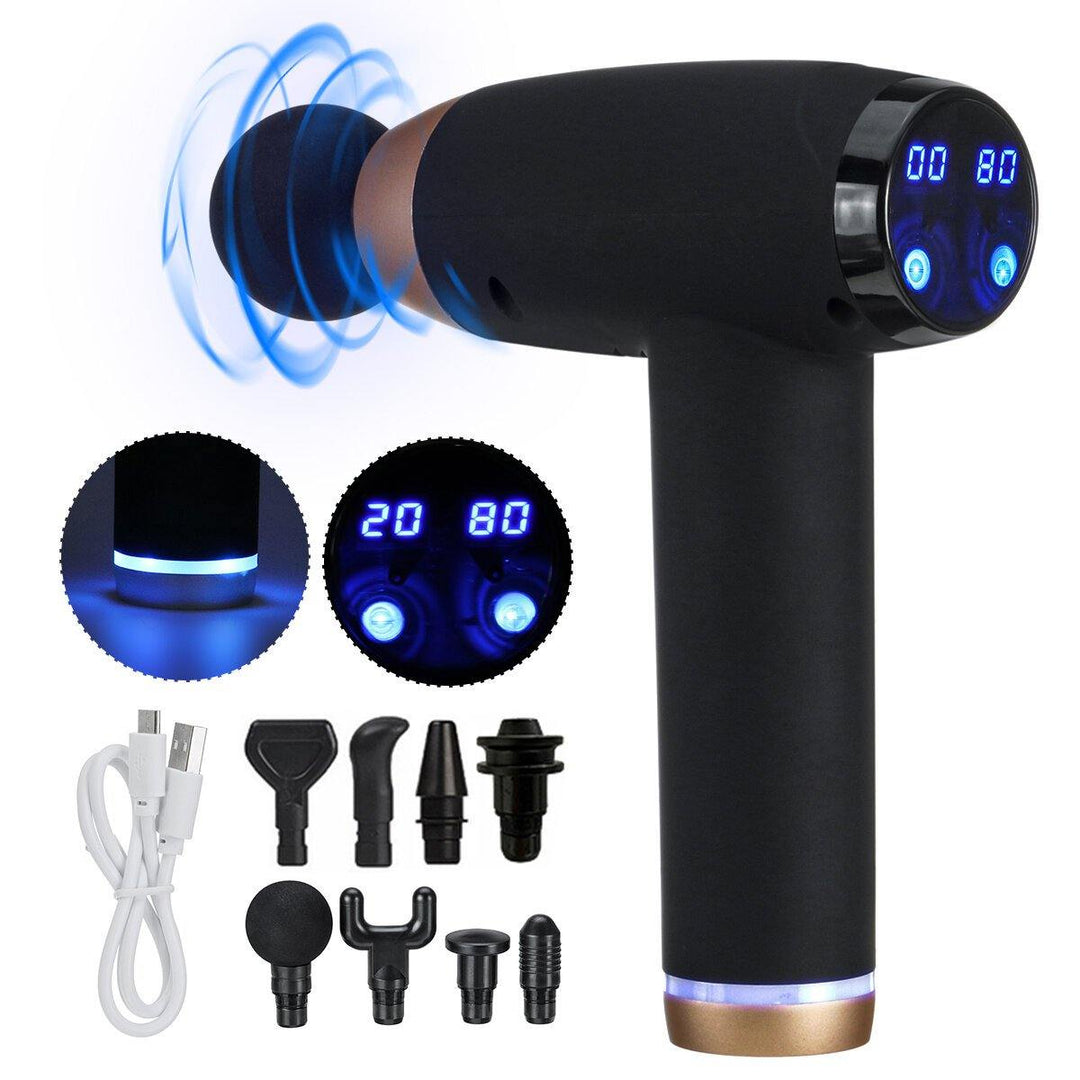 12V Matte Texture LCD Percussion Massager USB 7200r/min Muscle Relief Sport Recovery 20 Speed Electric Massager With 8 Heads - MRSLM