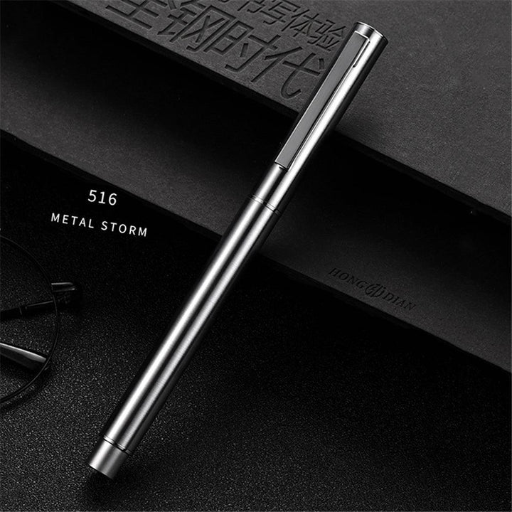 HongDian HD516 Metal Stainless Steel Fountain Pen Fine Nib 0.5mm Bright Silver Excellent Writing Gift Ink Pen for Business Office Home (0.5mm) - MRSLM