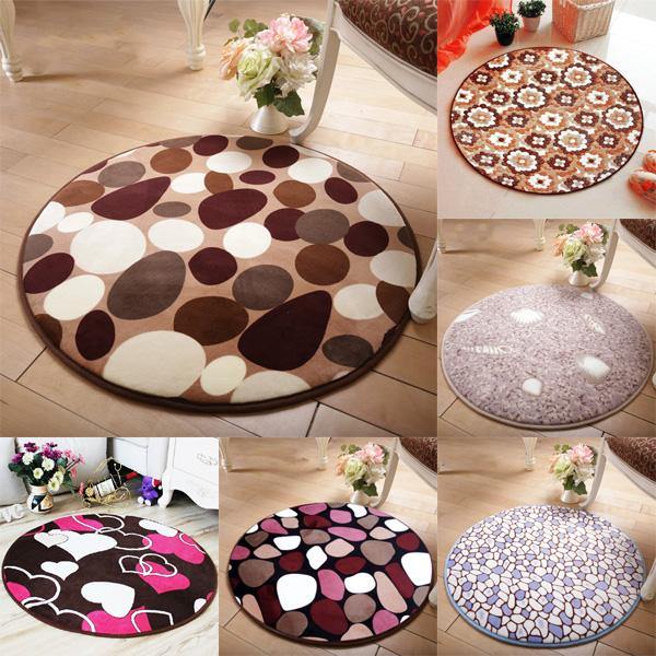 60x60cm Coral Velvet Bathroom Absorbent Carpet Anti Slip Round Mat Rug - MRSLM