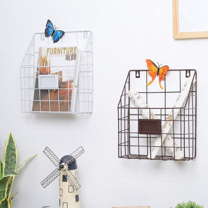 Modern Wire Magazine Newspaper Storage Baskets Wall Mounted Hanging Rack Post Organizer - MRSLM