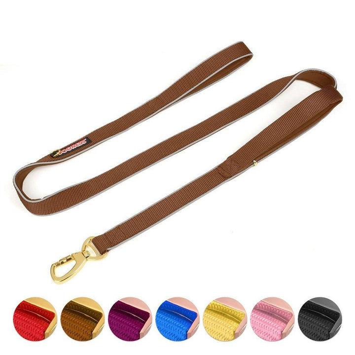 Double Handle Dog Leash Dual Handle Heavy Duty Soft Padded Reflective Nylon Dog Traction Rope - MRSLM