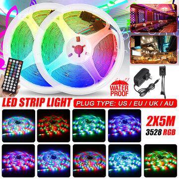 2x5M Music Sound Activated LED Strip Light Waterproof 3528 RGB Tape Under Cabinet Kitchen Lamp Set + 44Keys Remote Control - MRSLM