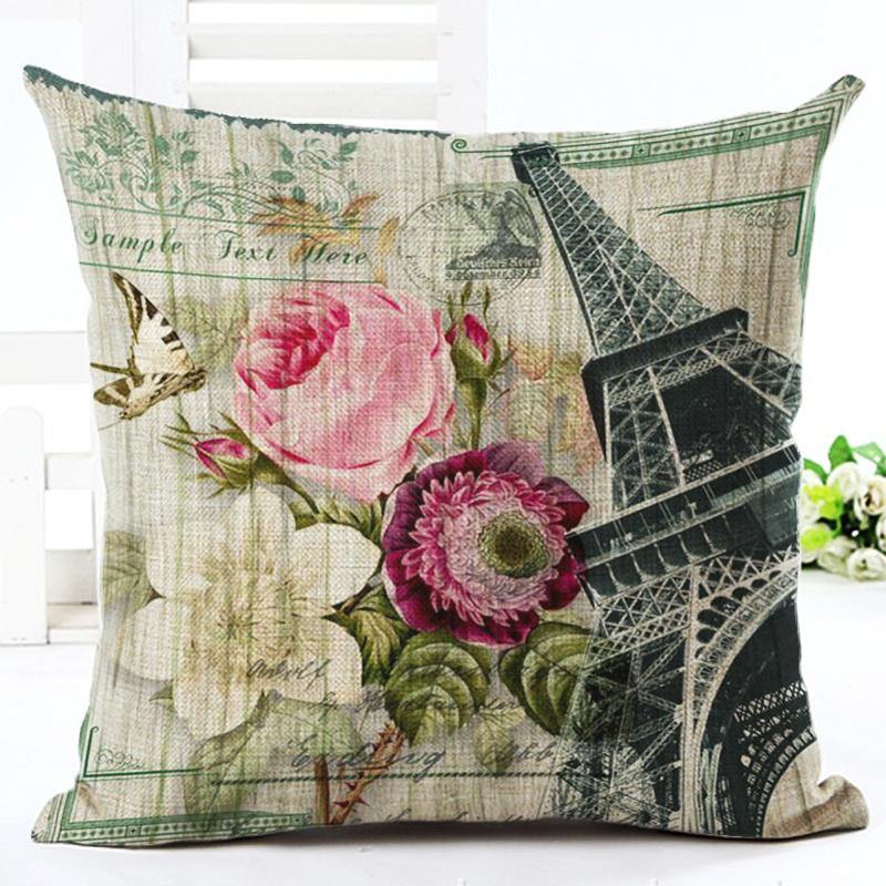 Honana HT-516 Flower Eiffel Tower Style Flower Pillow Case Cotton Linen Cushion Cover Home Sofa Car Decor - MRSLM