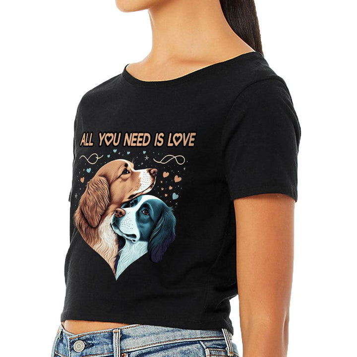 Dog Love Women's Cropped T-Shirt - Cute Couple Crop Top - Art Cropped Tee - MRSLM