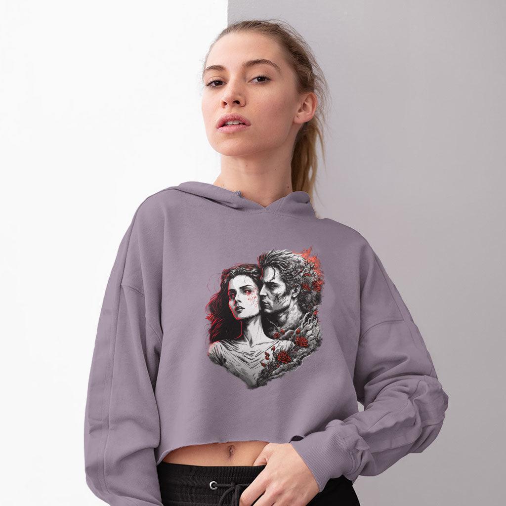 Rose Print Women's Cropped Hoodie - Graphic Cropped Hoodie - Love Print Hooded Sweatshirt - MRSLM