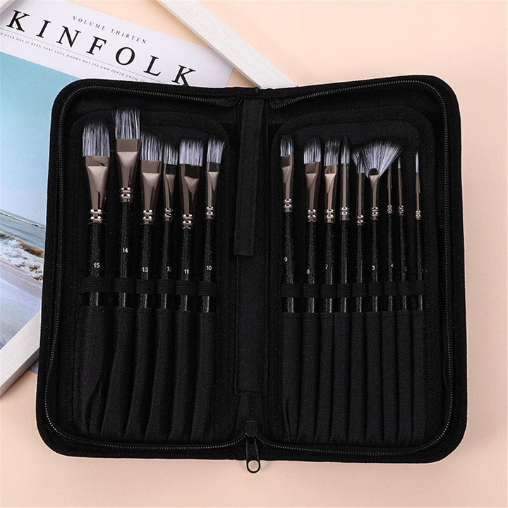 17Pcs Paint Brush Set Includes Pop-up Carrying Case with Palette Knife and 1 Sponges for Acrylic Oil Watercolor Gouache Painting - MRSLM