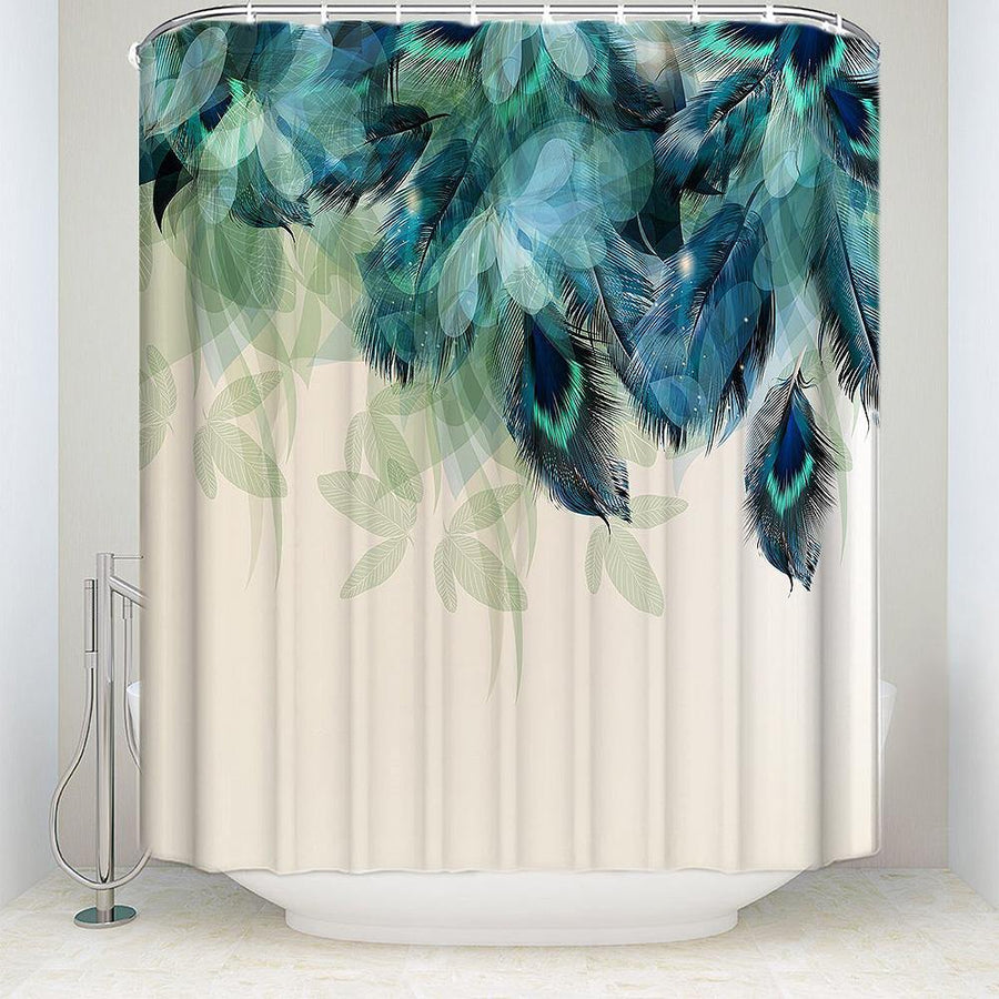 180X180CM Watercolor Decor Shower Curtain Peacock Feather Pattern Waterproof Polyester Fabric Bathroom Shower Curtains - MRSLM