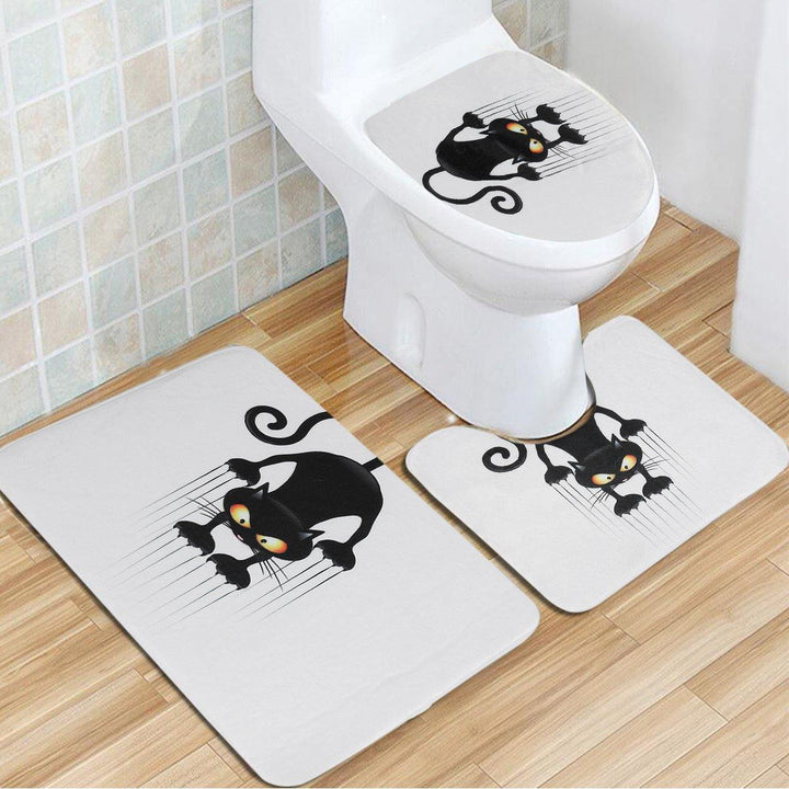 Cat Waterproof Polyester Shower Curtain Bathroom Bathmats Toilet Rugs Cover Mat - MRSLM