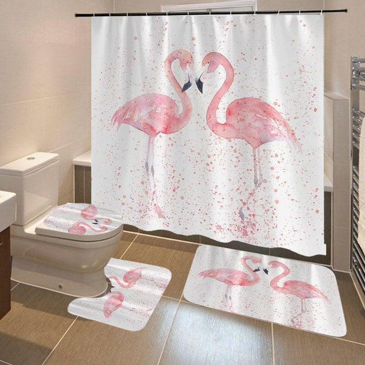 1/3/4Pcs 3D Flamingo Waterproof Shower Curtain Waterproof Toilet Cover Non-slip Mat 3pcs Toilet Bathroom Decor - MRSLM