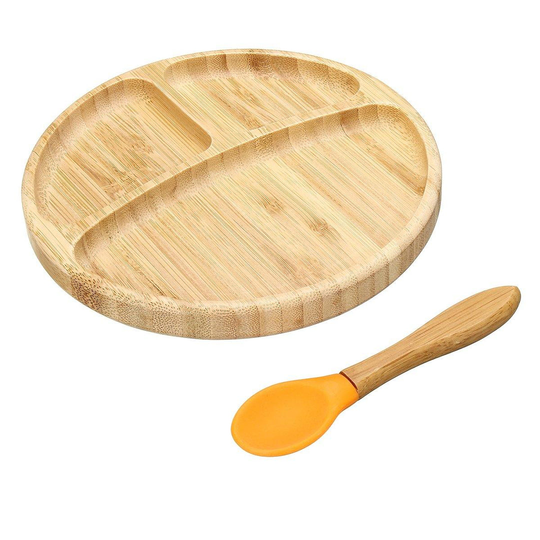 Baby Bamboo Suction Bowl Plate and Matching Spoon Set Kids Put Feeding Bowl - MRSLM