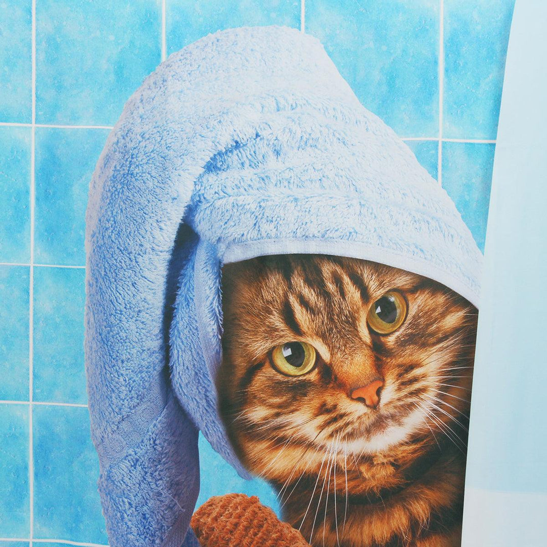 Cat Bathing Bathroom Shower Curtain Waterproof Fabric With 12 Hooks (180*180cm) - MRSLM