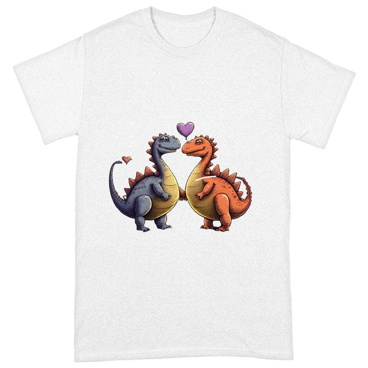 Love Couple Heavy Cotton T-Shirt - Dinosaur Print Tee Shirt - Printed T-Shirt - MRSLM