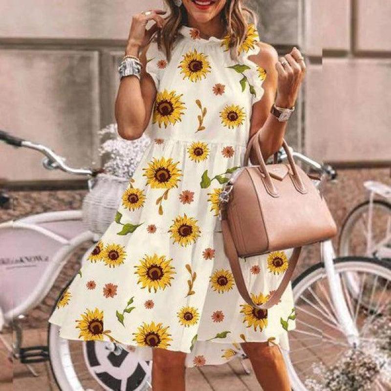 Women's long sleeve dress with printed round neck - MRSLM