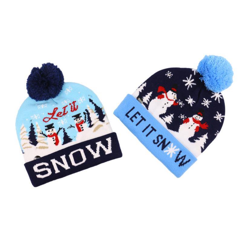 Snowman Elk Christmas Tree Flanged Ball Knit Cap - MRSLM