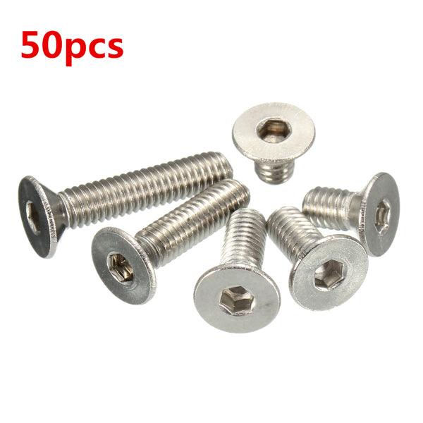 Suleve™ M4SH2 50pcs Metric M4 Stainless Steel Countersunk Flat Head Hex Socket Cap Screw Bolts - MRSLM