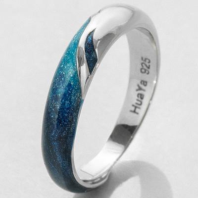 Silver Circular Soft Blue Romantic Couple Ring - MRSLM