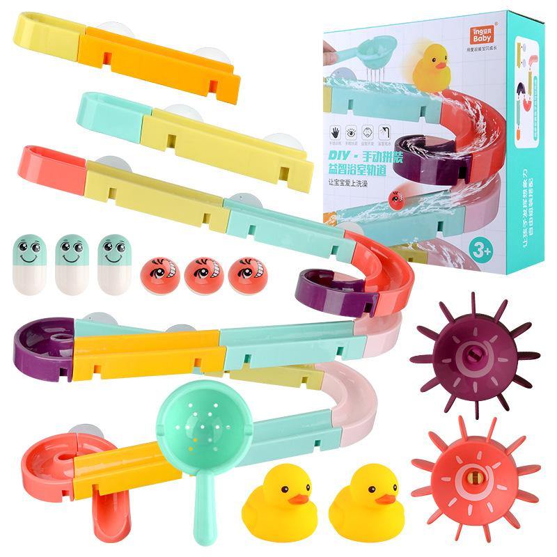 Kids Bath Toys Wall Suction Cup Marble Race Run Track Bathroom Bathtub Baby Play Water Games Toy Kit for Children - MRSLM