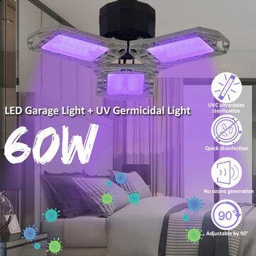 60W LED UVC Ultraviolet Germicidal Lamp Bulb Garage Ceiling Light E27 Two Usages - MRSLM