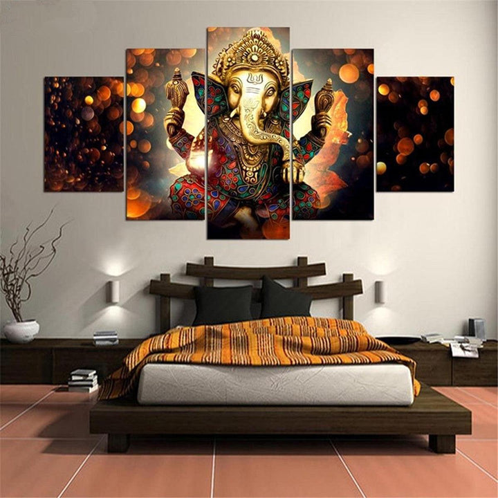 5Pcs Ganesha Elephant Canvas Print Paintings Wall Decorative Print Art Pictures Wall Hanging Decorations for Home Office - MRSLM