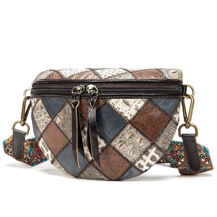 Leather ethnic stitching crossbody bag - MRSLM