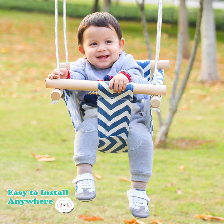 Infant Hanging Chair Child Baby Home Seat Folding Canvas Swing (Blue and white waves) - MRSLM