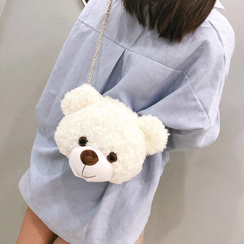 Teddy Bear Head Plush Shoulder Diagonal Bag - MRSLM