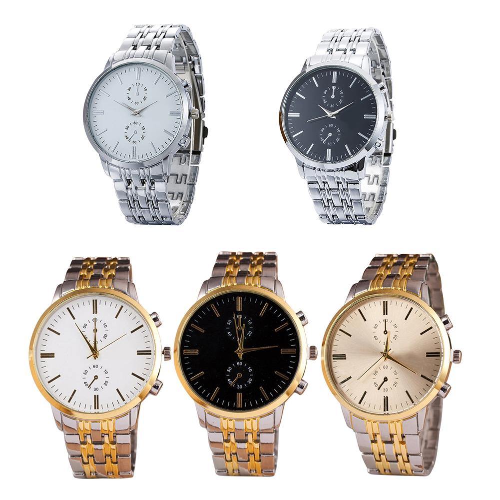 Men Business Big Round Simple Dial Stainless Steel Analog Quartz Wrist Watch - MRSLM