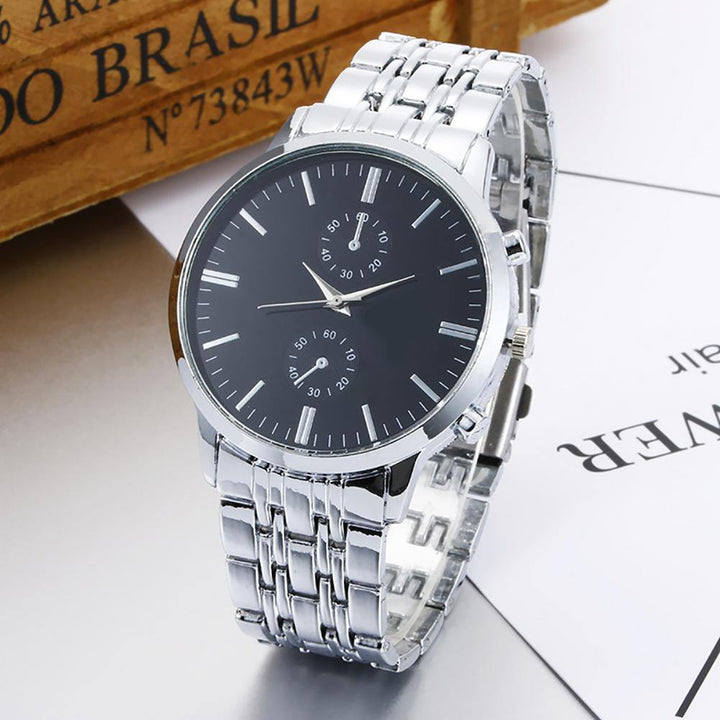 Men Business Big Round Simple Dial Stainless Steel Analog Quartz Wrist Watch - MRSLM