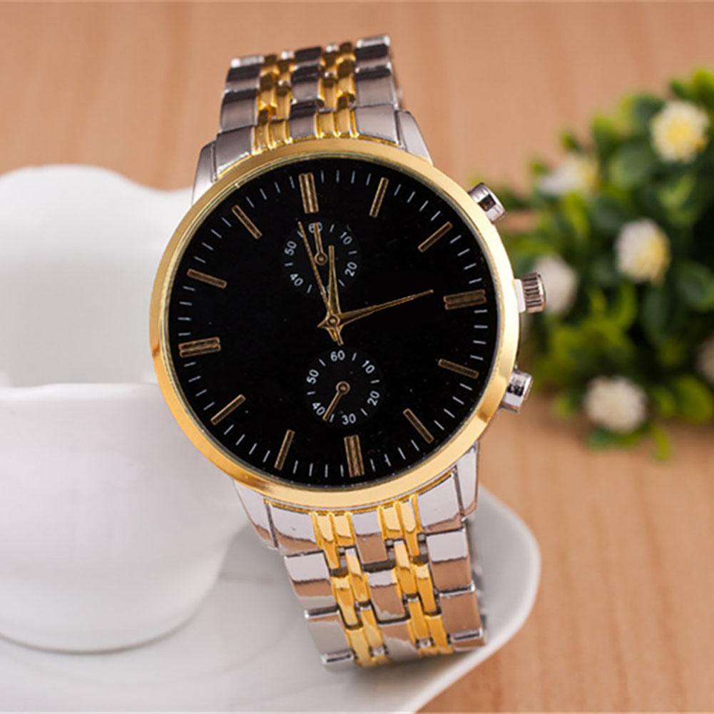 Men Business Big Round Simple Dial Stainless Steel Analog Quartz Wrist Watch - MRSLM