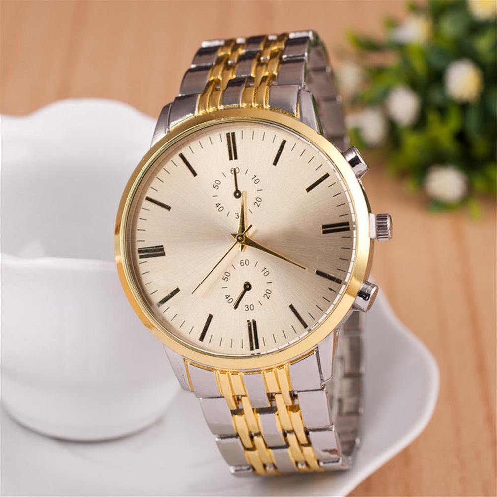 Men Business Big Round Simple Dial Stainless Steel Analog Quartz Wrist Watch - MRSLM