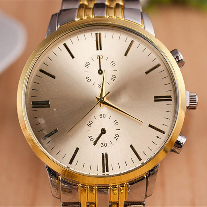 Men Business Big Round Simple Dial Stainless Steel Analog Quartz Wrist Watch - MRSLM