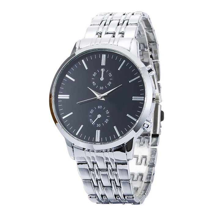 Men Business Big Round Simple Dial Stainless Steel Analog Quartz Wrist Watch - MRSLM