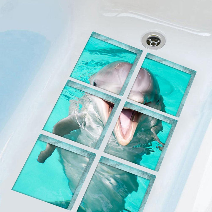 6Pcs 3D Dolphin Pattern Self-Adhesive Waterproof Anti-slip Wall Bathtub Stickers - MRSLM