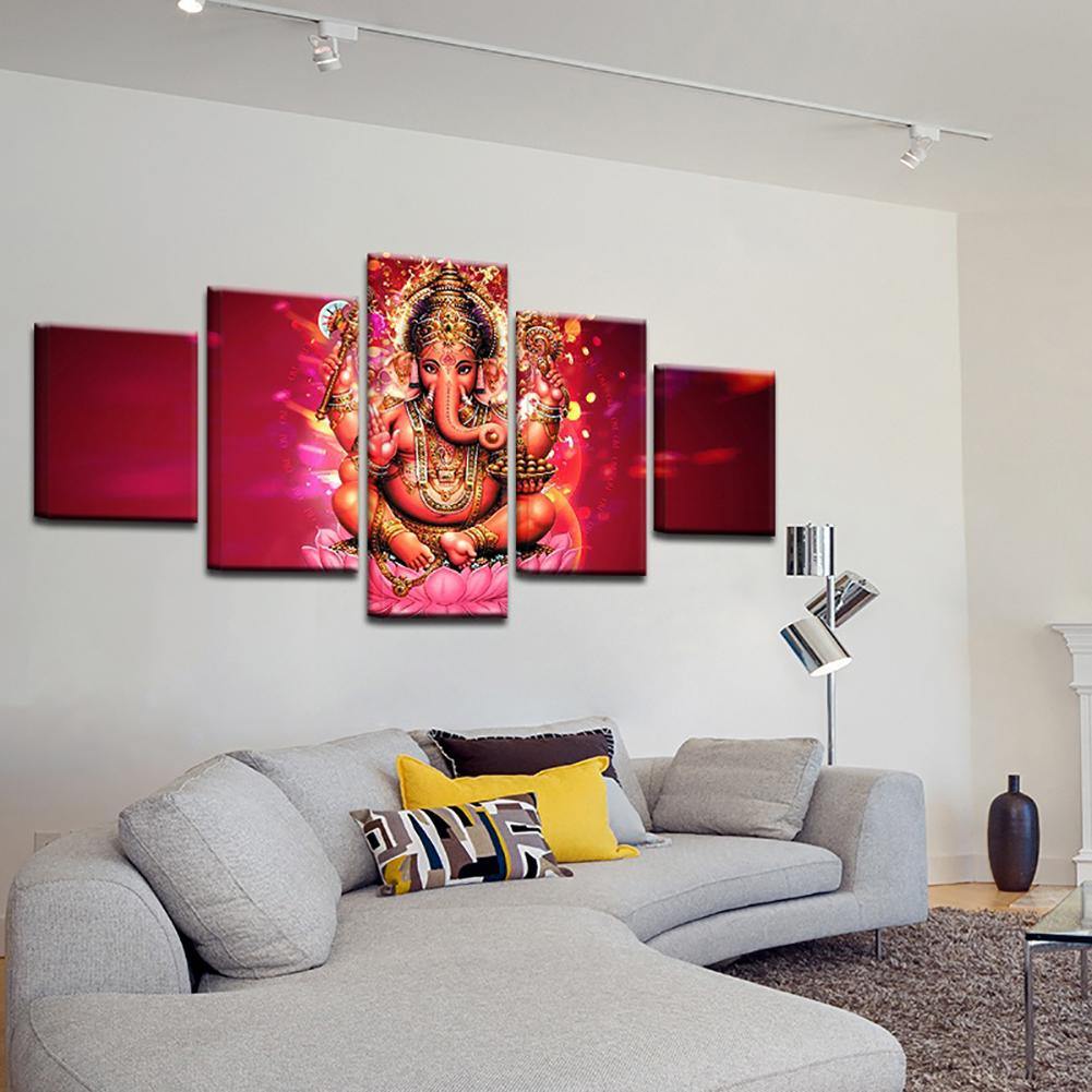 5Pcs Elephant God Ganesha Printing Pictures Painting Wall Art Home Decoration - MRSLM