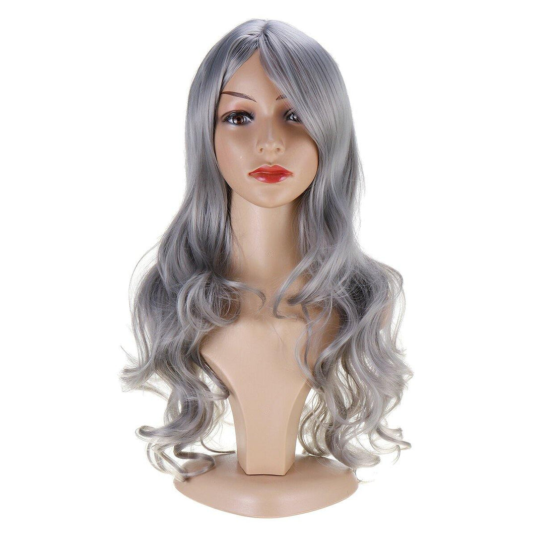 Women Wig Full Wavy Hair Extensions Heat Resistant Synthetic Grey - MRSLM