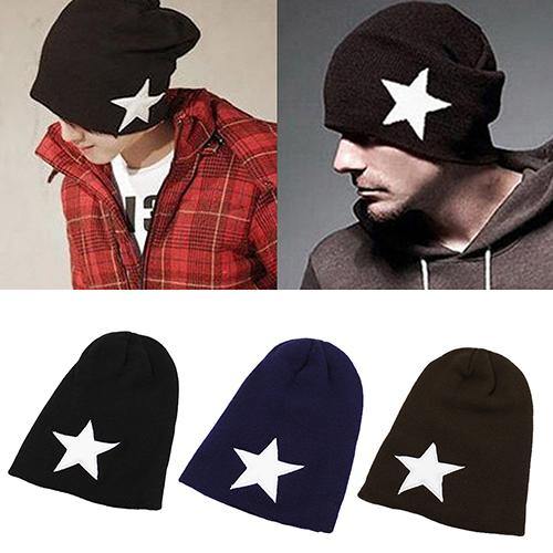 Women Men Pentacle Star Fashion Beanie Hip-Hop Knit Cap Winter Warm Crochet Hat - MRSLM