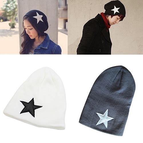 Women Men Pentacle Star Fashion Beanie Hip-Hop Knit Cap Winter Warm Crochet Hat - MRSLM