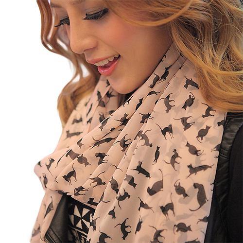 Women's Chiffon Sweet Cat Kitten Scarf Shawl Long Scarf Girls Xmas Gift - MRSLM