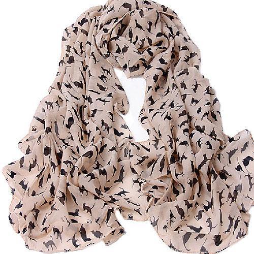 Women's Chiffon Sweet Cat Kitten Scarf Shawl Long Scarf Girls Xmas Gift - MRSLM